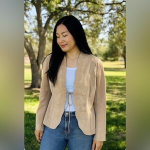 Cami NYC Tan Suede Leather Embroidered Jacket Coat Women’s 10, Hand Stitching